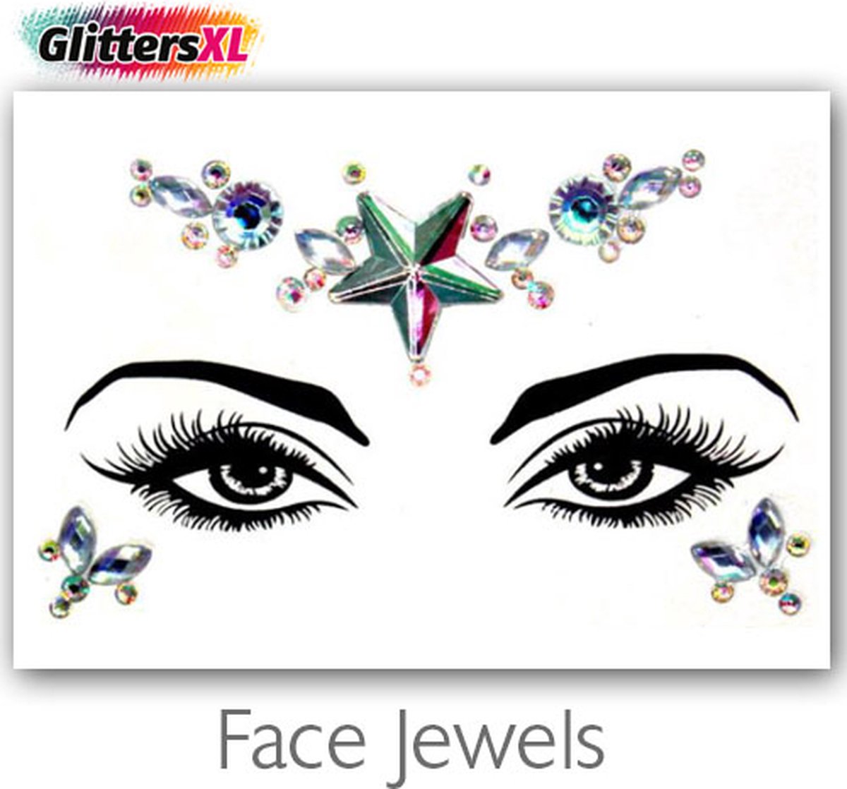 GlittersXL - Festival Diamant Face Jewels (Multicolor) [Dots Strass Steentjes met zelfklevend Plaklaag - Sticker Diamantjes voor Lichaam en Gezicht - Festival tattoo set outfit diamand glitter - Juwelen Face Glitterstiften tattoos kinderen]